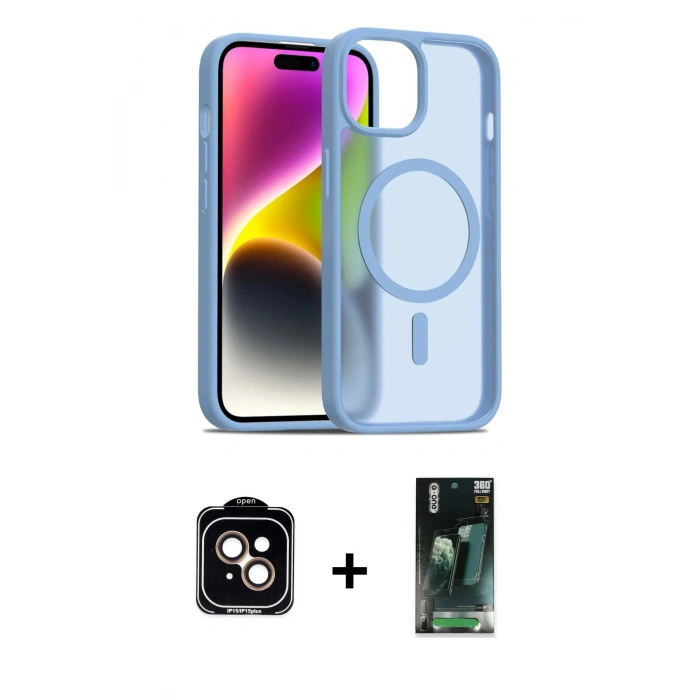 MARSİLYAN™- iPhone 15 Kılıf Siluet Minimal Prime - Siyah 360 Mat Full Body Arka Koruyucu + PVD Metal Kamera Lens - TU