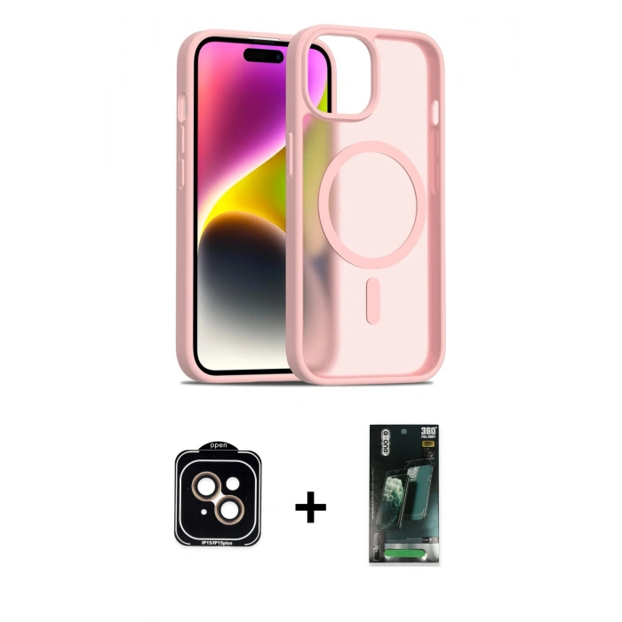 MARSİLYAN™- iPhone 15 Kılıf Siluet Minimal Prime - Siyah 360 Mat Full Body Arka Koruyucu + PVD Metal Kamera Lens - TU