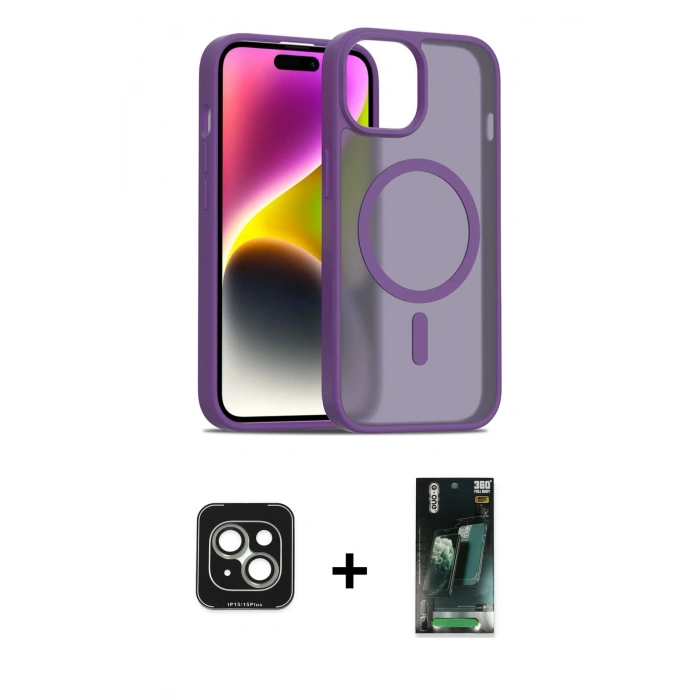 MARSİLYAN™- iPhone 15 Kılıf Siluet Minimal Prime - Siyah 360 Mat Full Body Arka Koruyucu + PVD Metal Kamera Lens - YL