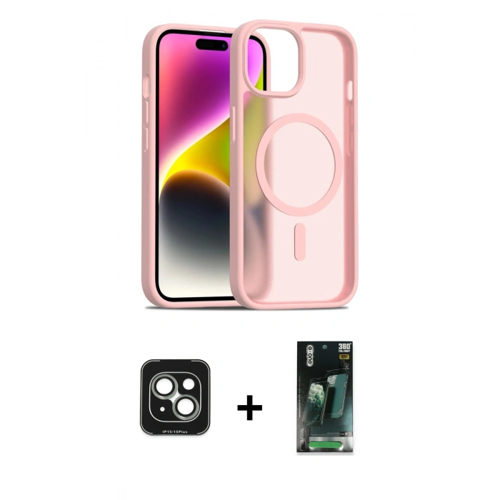 MARSİLYAN™- iPhone 15 Kılıf Siluet Minimal Prime - Siyah 360 Mat Full Body Arka Koruyucu + PVD Metal Kamera Lens - YL