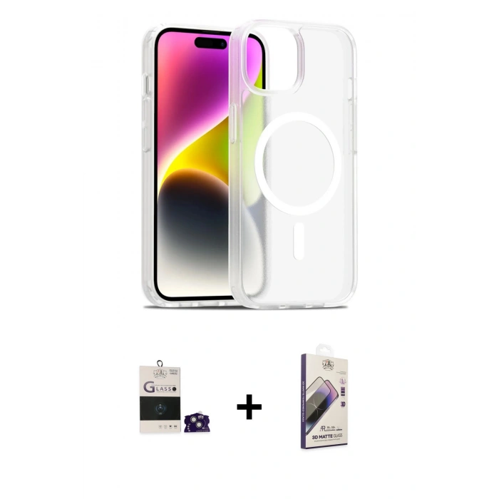 MARSİLYAN™- iPhone 15 Kılıf Siluet Minimal Prime - Siyah Bilvis 3D Mat Cam Ekran Koruyucu + Bilvis Titan Kamera Lens - YL
