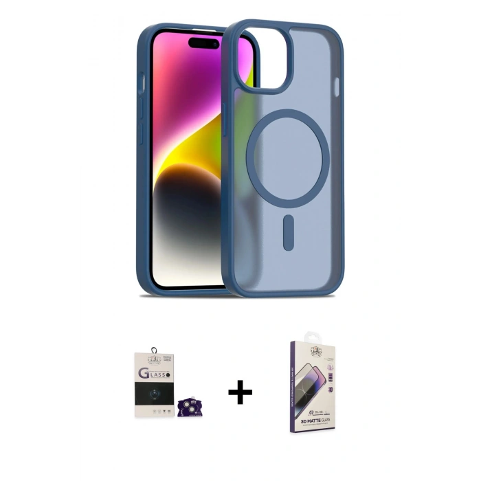 MARSİLYAN™- iPhone 15 Kılıf Siluet Minimal Prime - Siyah Bilvis 3D Mat Cam Ekran Koruyucu + Bilvis Titan Kamera Lens - YL