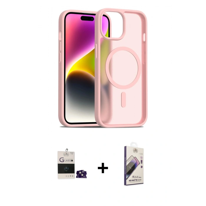 MARSİLYAN™- iPhone 15 Kılıf Siluet Minimal Prime - Siyah Bilvis 3D Mat Cam Ekran Koruyucu + Bilvis Titan Kamera Lens - PE