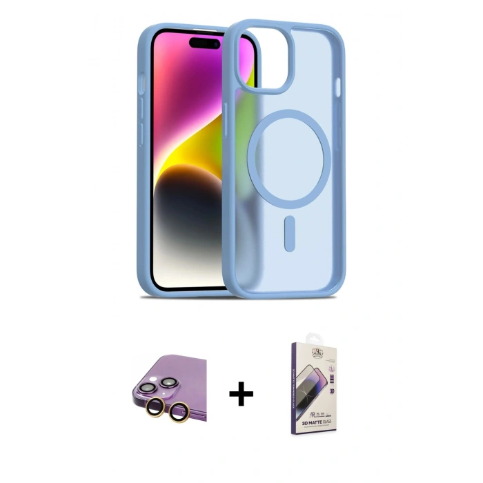 MARSİLYAN™- iPhone 15 Kılıf Siluet Minimal Prime - Siyah Bilvis 3D Mat Cam Ekran Koruyucu + Raze Metal Kamera Lens - SI