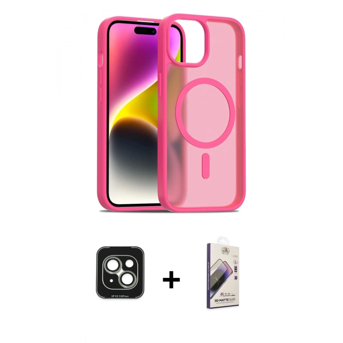 MARSİLYAN™- iPhone 15 Kılıf Siluet Minimal Prime - Siyah Bilvis 3D Mat Cam Ekran Koruyucu + PVD Metal Kamera Lens - YL