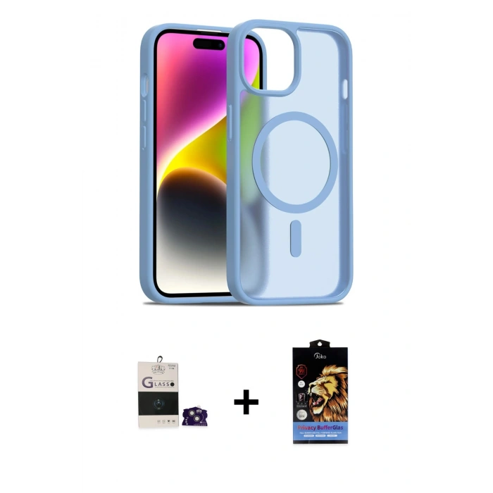 MARSİLYAN™- iPhone 15 Kılıf Siluet Minimal Prime - Siyah Buffer Hayalet Cam Ekran Koruyucu + Bilvis Titan Kamera Lens - PE