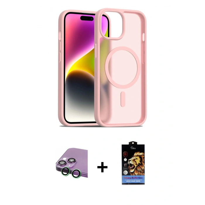 MARSİLYAN™- iPhone 15 Kılıf Siluet Minimal Prime - Siyah Buffer Hayalet Cam Ekran Koruyucu + Raze Metal Kamera Lens - YL