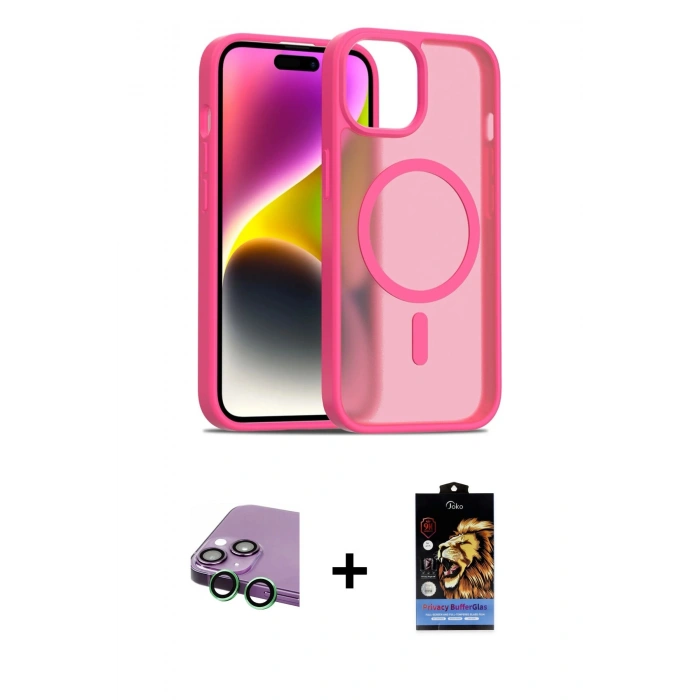 MARSİLYAN™- iPhone 15 Kılıf Siluet Minimal Prime - Siyah Buffer Hayalet Cam Ekran Koruyucu + Raze Metal Kamera Lens - YL