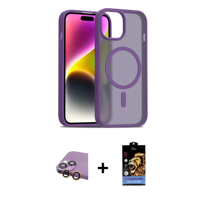 MARSİLYAN™- iPhone 15 Kılıf Siluet Minimal Prime - Siyah Buffer Hayalet Cam Ekran Koruyucu + Raze Metal Kamera Lens - SI
