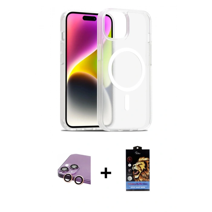 MARSİLYAN™- iPhone 15 Kılıf Siluet Minimal Prime - Siyah Buffer Hayalet Cam Ekran Koruyucu + Raze Metal Kamera Lens - PE