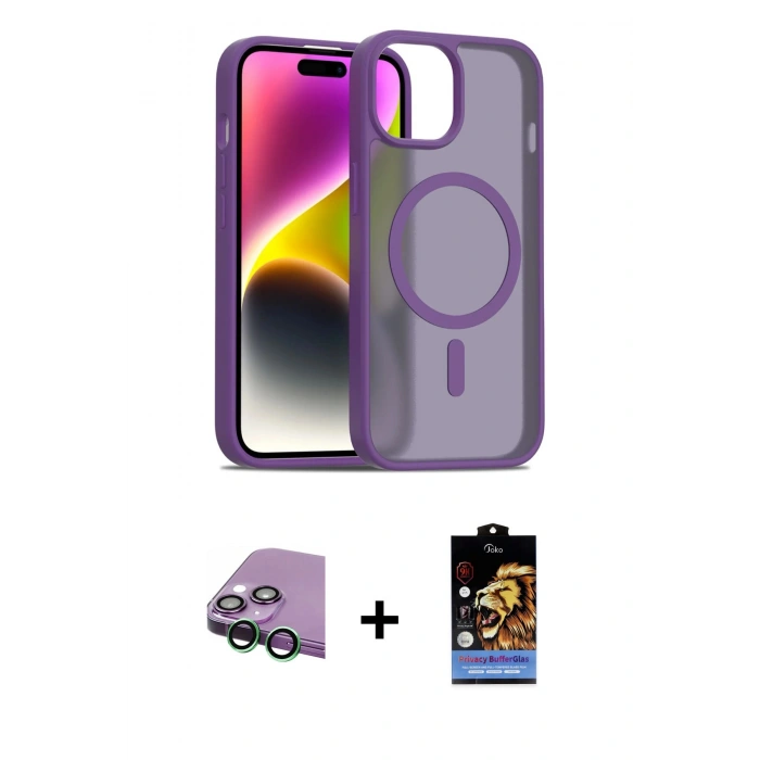 MARSİLYAN™- iPhone 15 Kılıf Siluet Minimal Prime - Siyah Buffer Hayalet Cam Ekran Koruyucu + Raze Metal Kamera Lens - YL