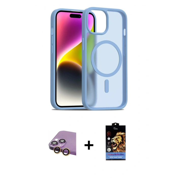 MARSİLYAN™- iPhone 15 Kılıf Siluet Minimal Prime - Siyah Buffer Hayalet Cam Ekran Koruyucu + Raze Metal Kamera Lens - SI