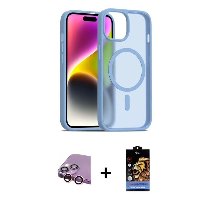 MARSİLYAN™- iPhone 15 Kılıf Siluet Minimal Prime - Siyah Buffer Hayalet Cam Ekran Koruyucu + Raze Metal Kamera Lens - PE