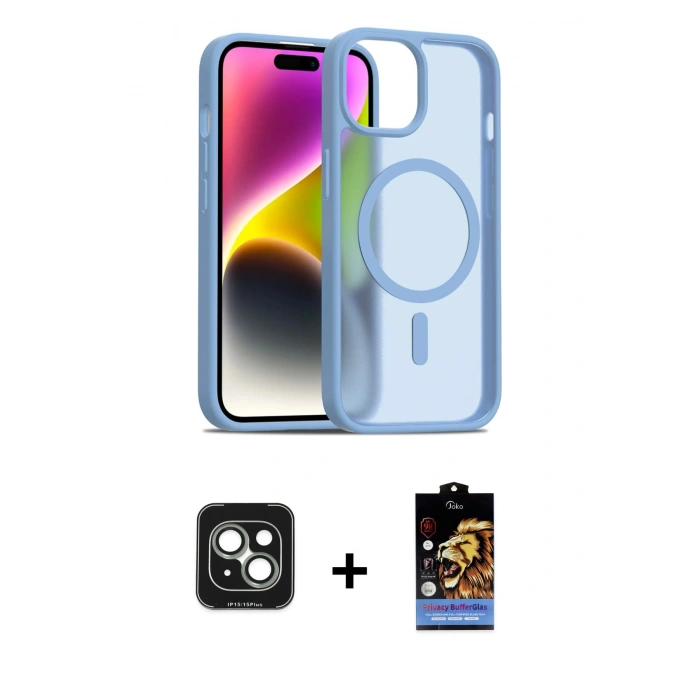 MARSİLYAN™- iPhone 15 Kılıf Siluet Minimal Prime - Siyah Buffer Hayalet Cam Ekran Koruyucu + Yeşil PVD Metal Kamera Lens