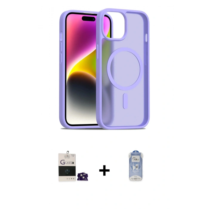 MARSİLYAN™- iPhone 15 Kılıf Siluet Minimal Prime - Siyah Joko Magic 5D Cam + Bilvis Titan Kamera Lens - PE