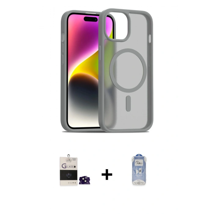 MARSİLYAN™- iPhone 15 Kılıf Siluet Minimal Prime - Siyah Joko Magic 5D Cam + Bilvis Titan Kamera Lens - SH
