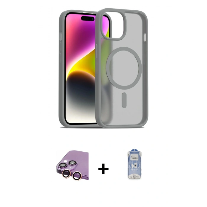MARSİLYAN™- iPhone 15 Kılıf Siluet Minimal Prime - Siyah Joko Magic 5D Cam + Raze Metal Kamera Lens - PE