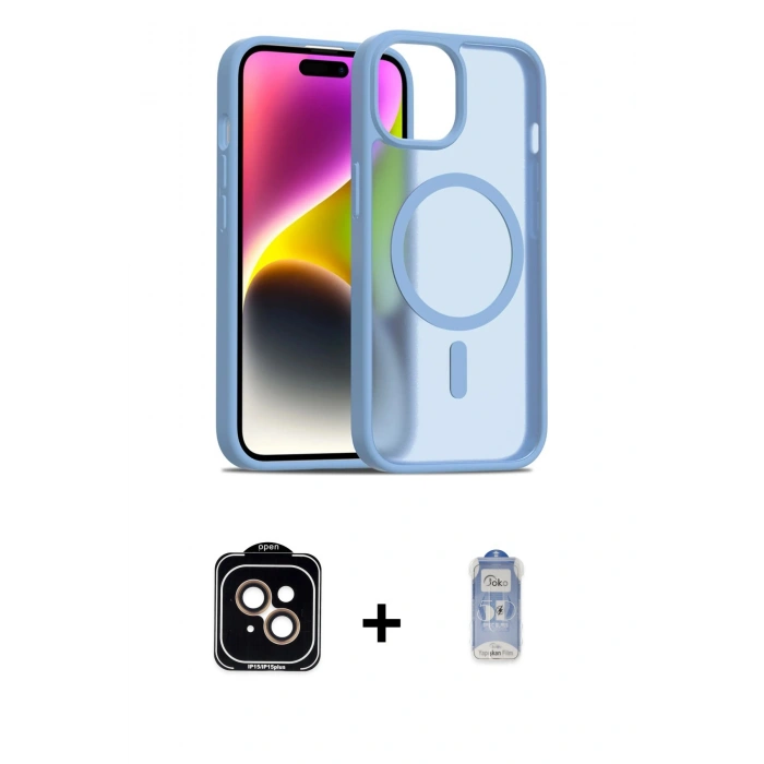 MARSİLYAN™- iPhone 15 Kılıf Siluet Minimal Prime - Siyah Joko Magic 5D Cam + PVD Metal Kamera Lens - TU