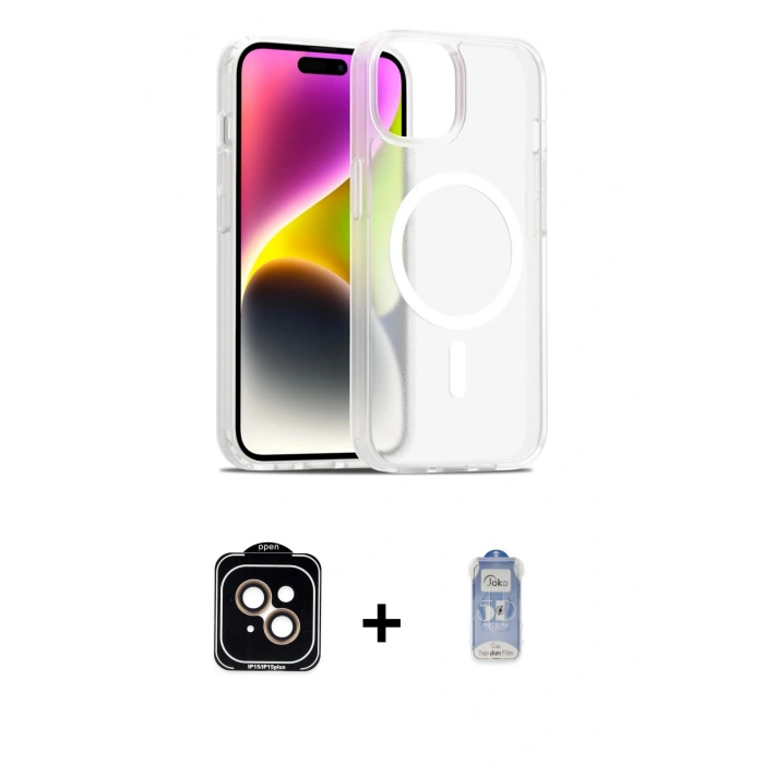 MARSİLYAN™- iPhone 15 Kılıf Siluet Minimal Prime - Siyah Joko Magic 5D Cam + PVD Metal Kamera Lens - TU
