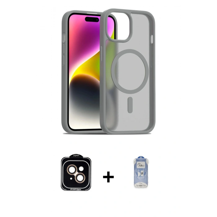 MARSİLYAN™- iPhone 15 Kılıf Siluet Minimal Prime - Siyah Joko Magic 5D Cam + PVD Metal Kamera Lens - TU