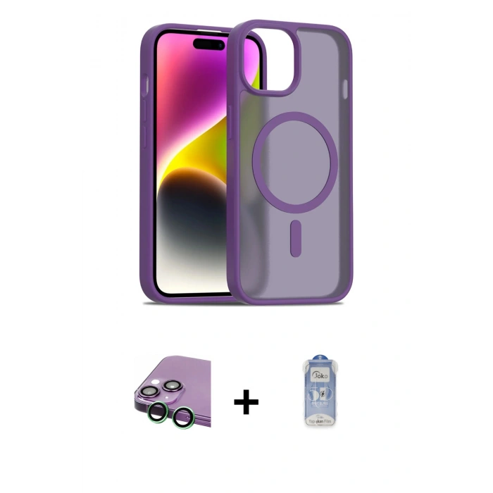 MARSİLYAN™- iPhone 15 Kılıf Siluet Minimal Prime - Siyah Joko Magic 5D Cam + Raze Metal Kamera Lens - YL