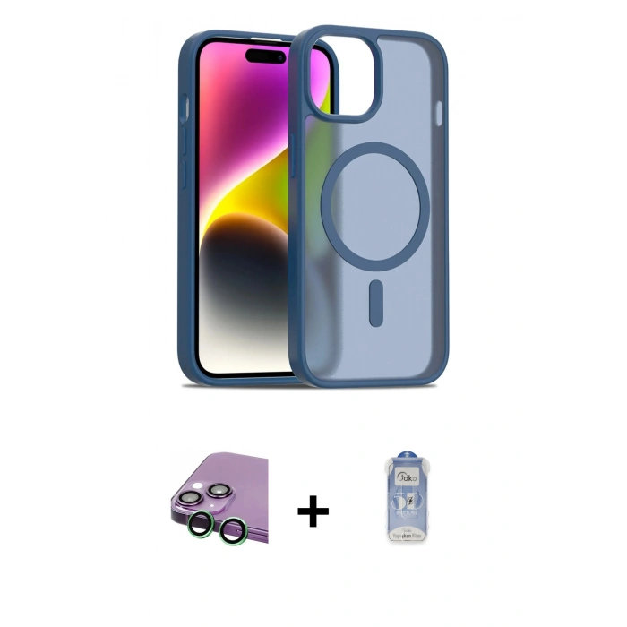 MARSİLYAN™- iPhone 15 Kılıf Siluet Minimal Prime - Siyah Joko Magic 5D Cam + Raze Metal Kamera Lens - YL