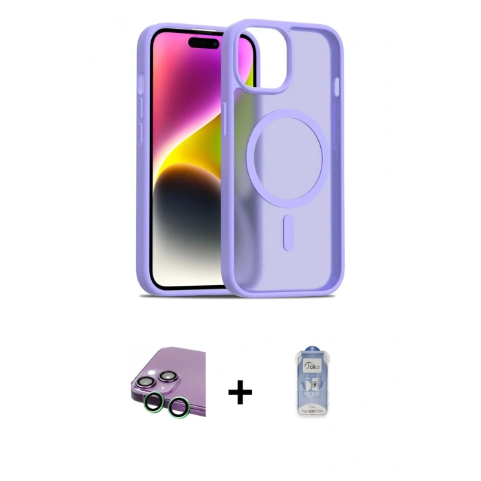 MARSİLYAN™- iPhone 15 Kılıf Siluet Minimal Prime - Siyah Joko Magic 5D Cam + Raze Metal Kamera Lens - YL