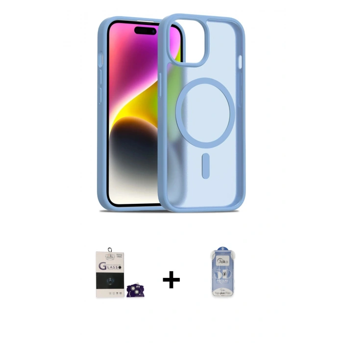 MARSİLYAN™- iPhone 15 Kılıf Siluet Minimal Prime - Siyah Joko Magic 5D Cam + Yeşil Bilvis Titan Kamera Lens