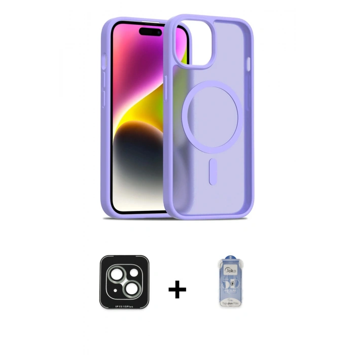 MARSİLYAN™- iPhone 15 Kılıf Siluet Minimal Prime - Siyah Joko Magic 5D Cam + PVD Metal Kamera Lens - YL