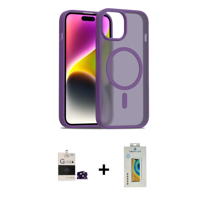 MARSİLYAN™- iPhone 15 Kılıf Siluet Minimal Prime - Siyah Polymer Nano Ekran Koruyucu + Bilvis Titan Kamera Lens - SH