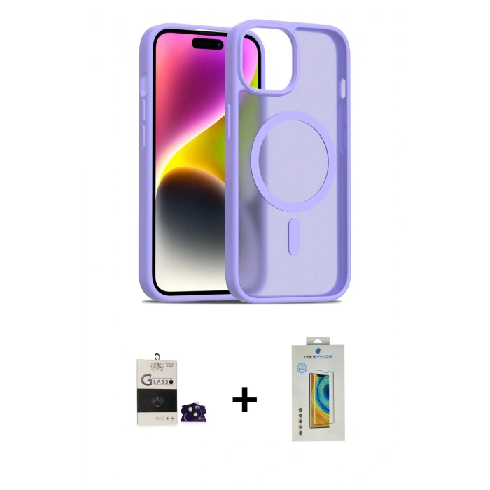 MARSİLYAN™- iPhone 15 Kılıf Siluet Minimal Prime - Siyah Polymer Nano Ekran Koruyucu + Bilvis Titan Kamera Lens - SH