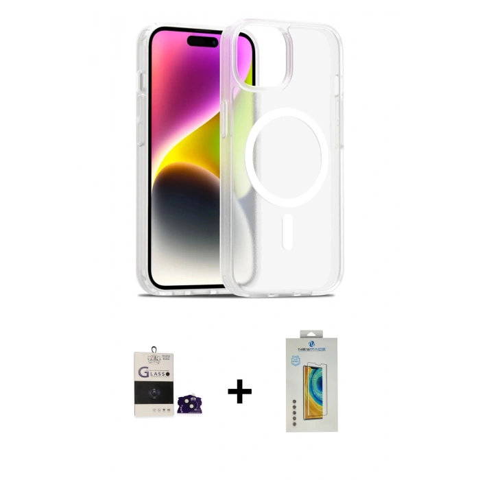 MARSİLYAN™- iPhone 15 Kılıf Siluet Minimal Prime - Siyah Polymer Nano Ekran Koruyucu + Bilvis Titan Kamera Lens - SH
