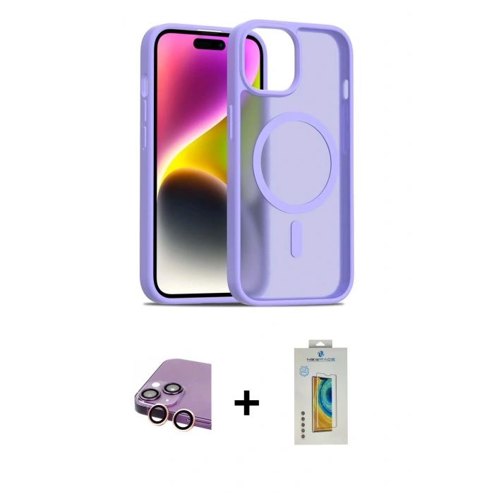 MARSİLYAN™- iPhone 15 Kılıf Siluet Minimal Prime - Siyah Polymer Nano Ekran Koruyucu + Raze Metal Kamera Lens - PE