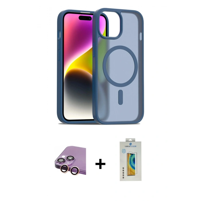 MARSİLYAN™- iPhone 15 Kılıf Siluet Minimal Prime - Siyah Polymer Nano Ekran Koruyucu + Raze Metal Kamera Lens - PE