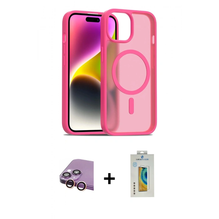 MARSİLYAN™- iPhone 15 Kılıf Siluet Minimal Prime - Siyah Polymer Nano Ekran Koruyucu + Raze Metal Kamera Lens - PE