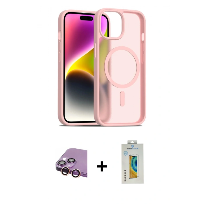 MARSİLYAN™- iPhone 15 Kılıf Siluet Minimal Prime - Siyah Polymer Nano Ekran Koruyucu + Raze Metal Kamera Lens - PE
