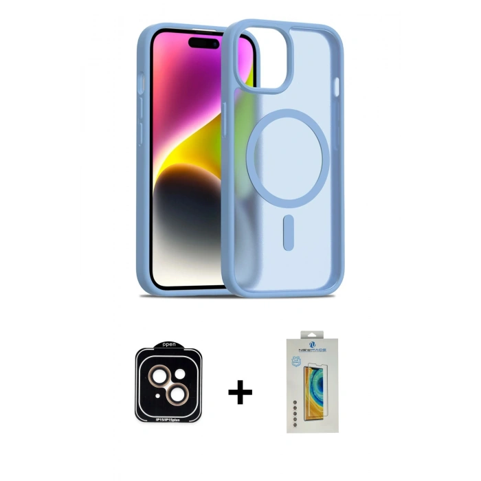 MARSİLYAN™- iPhone 15 Kılıf Siluet Minimal Prime - Siyah Polymer Nano Ekran Koruyucu + PVD Metal Kamera Lens - TU