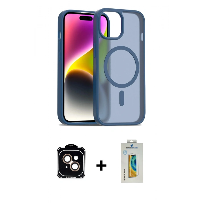 MARSİLYAN™- iPhone 15 Kılıf Siluet Minimal Prime - Siyah Polymer Nano Ekran Koruyucu + PVD Metal Kamera Lens - TU