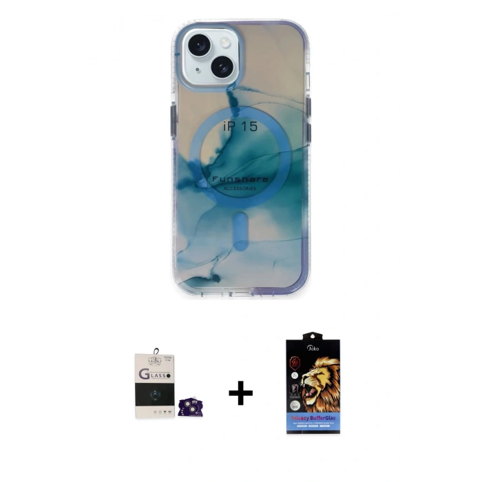 MARSİLYAN™- iPhone 15 Kılıf Ufuk Doku Prime - Siyah Buffer Hayalet Cam Ekran Koruyucu + Pembe Bilvis Titan Kamera Lens
