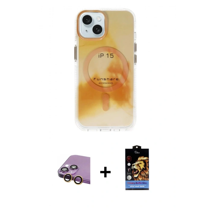 MARSİLYAN™- iPhone 15 Kılıf Ufuk Doku Prime - Siyah Buffer Hayalet Cam Ekran Koruyucu + Raze Metal Kamera Lens - SI