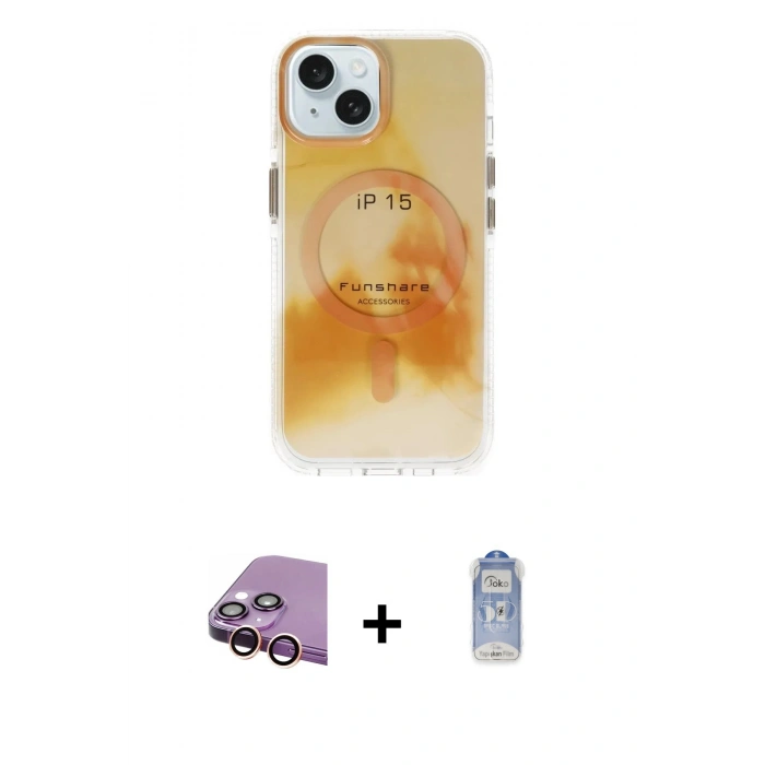 MARSİLYAN™- iPhone 15 Kılıf Ufuk Doku Prime - Siyah Joko Magic 5D Cam + Raze Metal Kamera Lens - PE