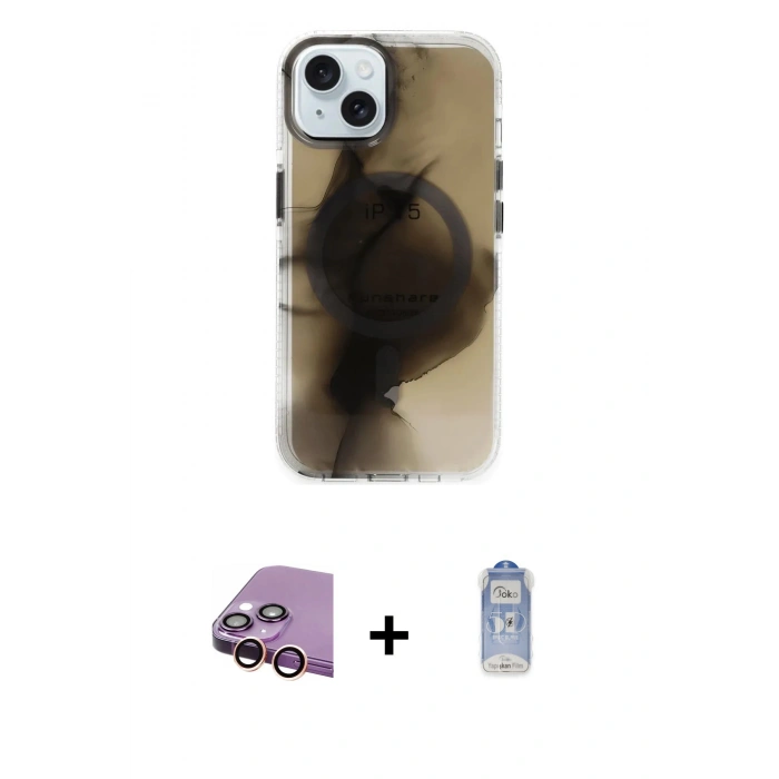 MARSİLYAN™- iPhone 15 Kılıf Ufuk Doku Prime - Siyah Joko Magic 5D Cam + Raze Metal Kamera Lens - PE
