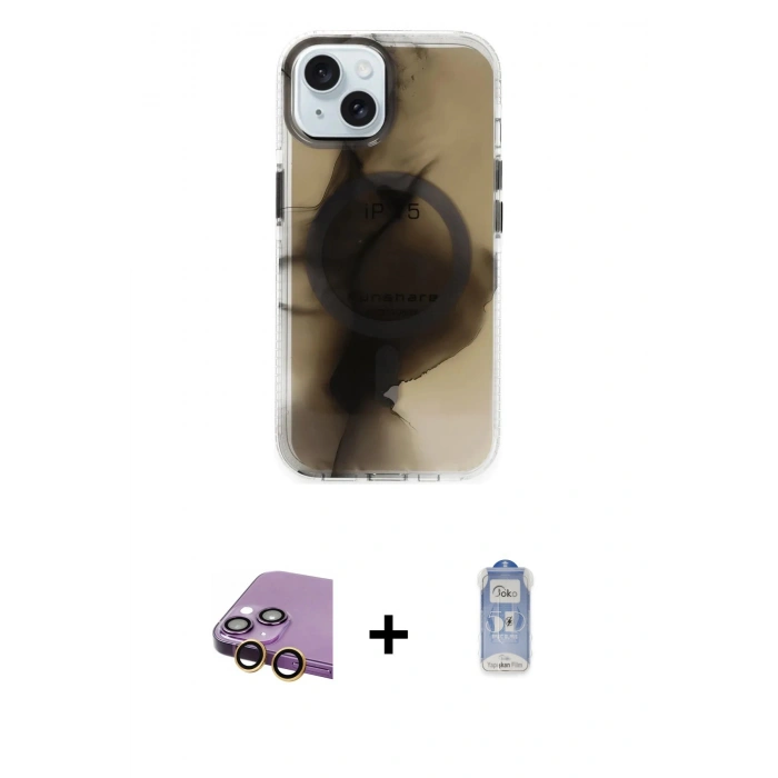 MARSİLYAN™- iPhone 15 Kılıf Ufuk Doku Prime - Siyah Joko Magic 5D Cam + Raze Metal Kamera Lens - SI