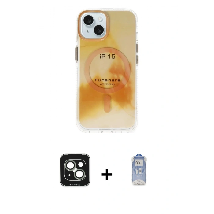 MARSİLYAN™- iPhone 15 Kılıf Ufuk Doku Prime - Siyah Joko Magic 5D Cam + PVD Metal Kamera Lens - YL