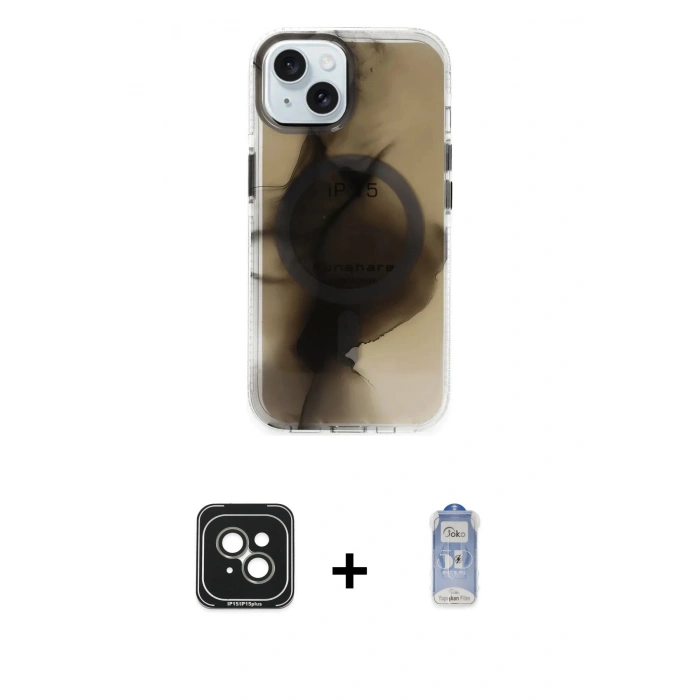MARSİLYAN™- iPhone 15 Kılıf Ufuk Doku Prime - Siyah Joko Magic 5D Cam + PVD Metal Kamera Lens - YL