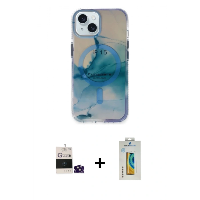 MARSİLYAN™- iPhone 15 Kılıf Ufuk Doku Prime - Siyah Polymer Nano Ekran Koruyucu + Bilvis Titan Kamera Lens - PE