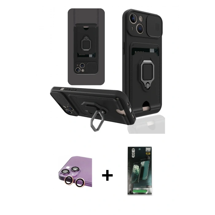 MARSİLYAN™- iPhone 15 Kılıf Vadi Form Prime - Şeffaf 360 Full Body Arka Koruyucu + Raze Metal Kamera Lens - PE