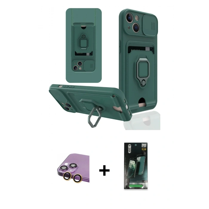 MARSİLYAN™- iPhone 15 Kılıf Vadi Form Prime - Şeffaf 360 Full Body Arka Koruyucu + Raze Metal Kamera Lens - SI