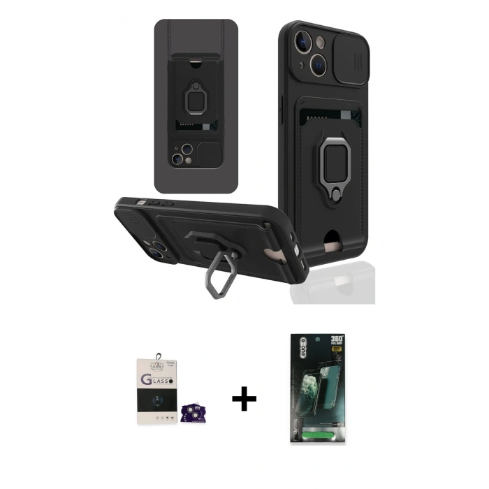 MARSİLYAN™- iPhone 15 Kılıf Vadi Form Prime - Siyah 360 Mat Full Body Arka Koruyucu + Bilvis Titan Kamera Lens - PE
