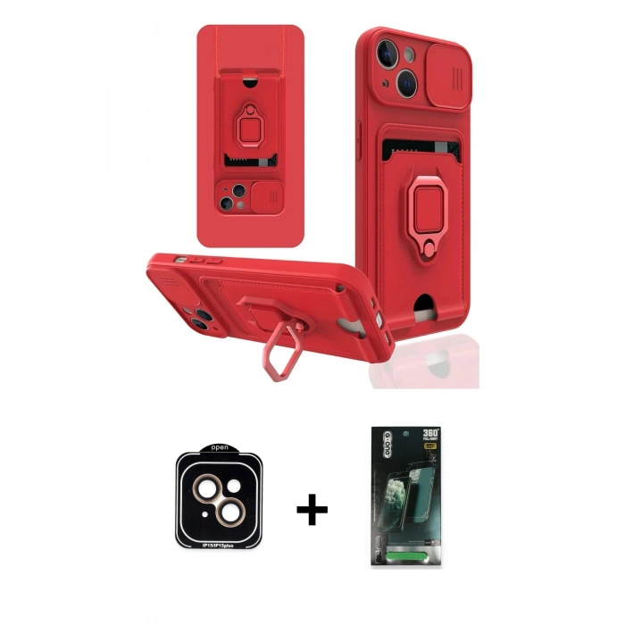 MARSİLYAN™- iPhone 15 Kılıf Vadi Form Prime - Siyah 360 Mat Full Body Arka Koruyucu + PVD Metal Kamera Lens - TU